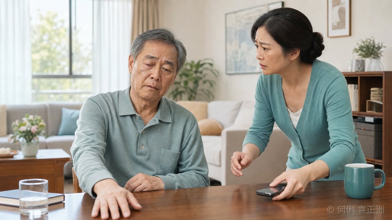 家庭场景中有人疑似脑卒中，家属正在准备拨打急救电话
